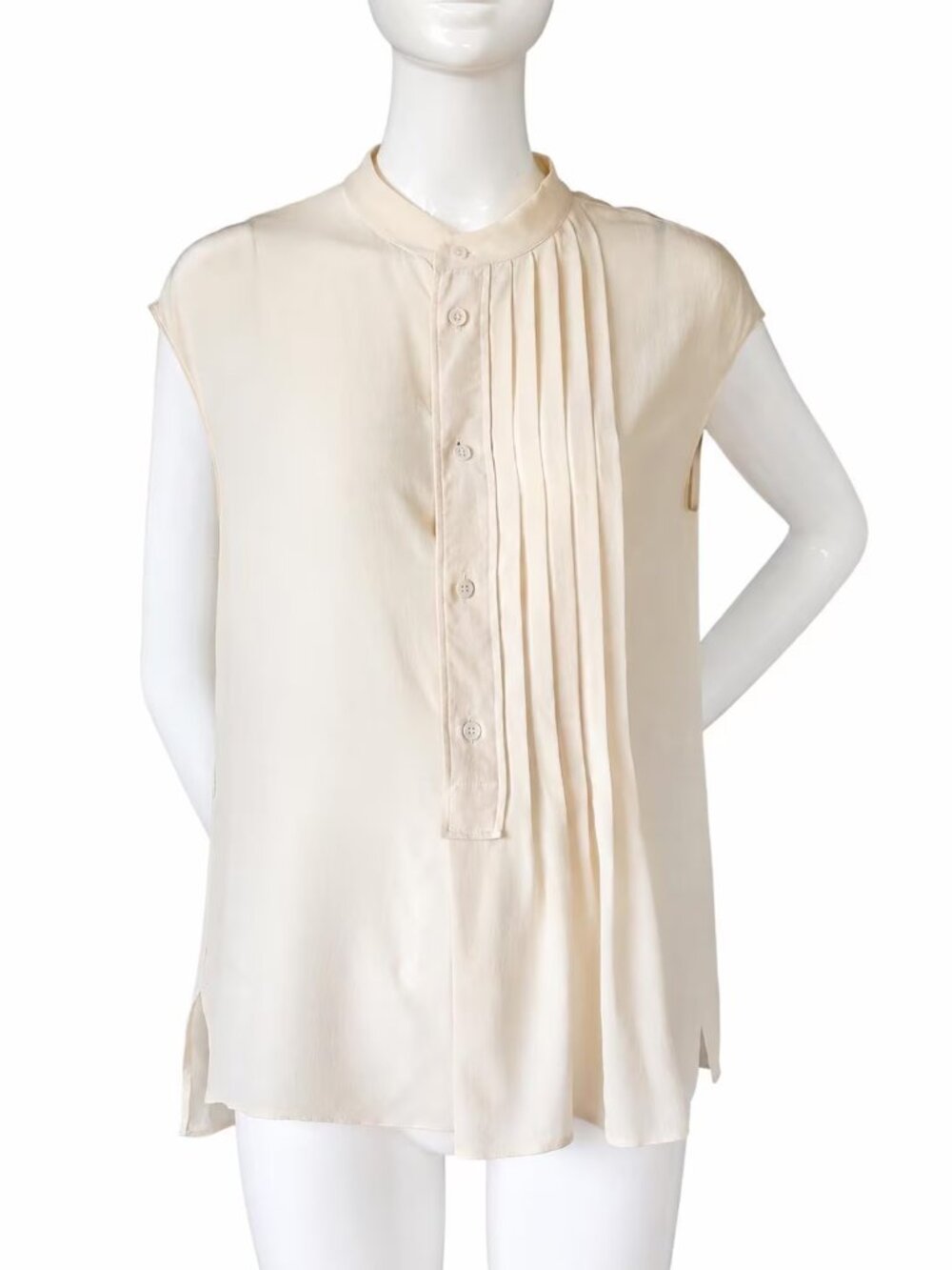 Vintage Prada Milano Ivory Silk Pleated Blouse Top